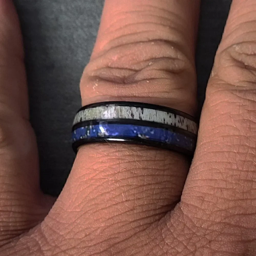 Men's Personalized Deer Antler and Tungsten Ring - Engraved Antler Ring For Men